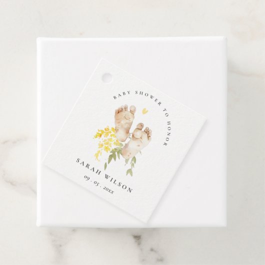 Baby Feet Yellow Floral Geslachtsneutraal Baby sho Bedankjes Labels (In situ)