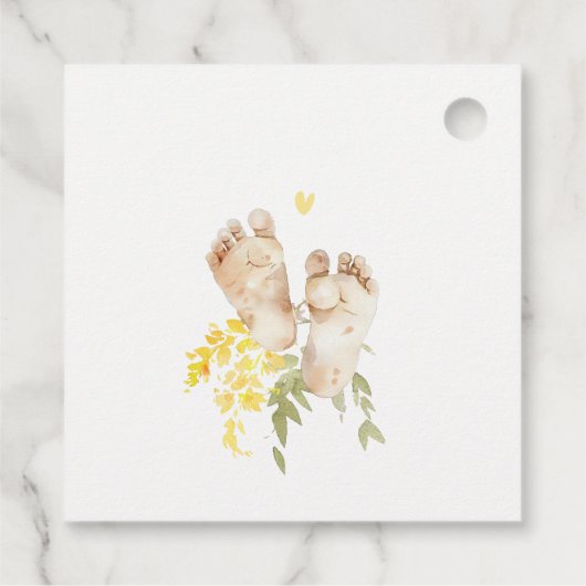 Baby Feet Yellow Floral Geslachtsneutraal Baby sho Bedankjes Labels (Achterkant)