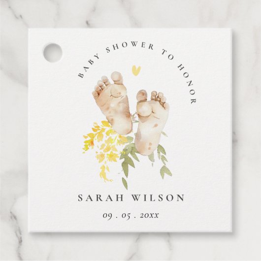 Baby Feet Yellow Floral Geslachtsneutraal Baby sho Bedankjes Labels (Voorkant)