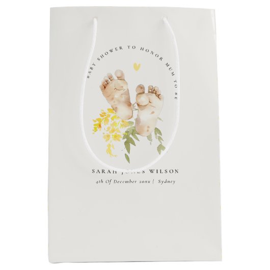Baby Feet Yellow Floral Geslachtsneutraal Baby sho Medium Cadeauzakje (Voorkant)