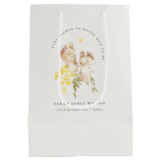 Baby Feet Yellow Floral Geslachtsneutraal Baby sho Medium Cadeauzakje (Achterkant)