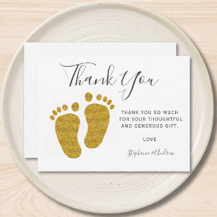 Baby Feet Yellow Glitter Baby shower Bedankt Briefkaart