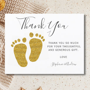 Baby Feet Yellow Glitter Baby shower Bedankt Briefkaart