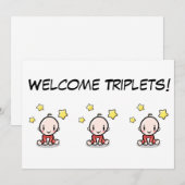 Baby felicitatiekaart voor drieling, kaart (Voorkant / Achterkant)