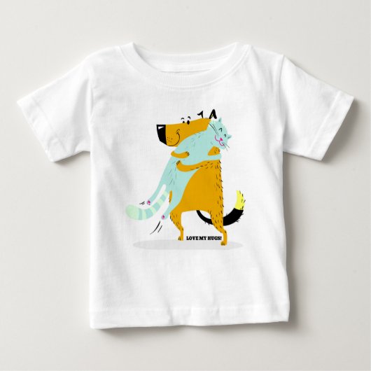 Baby Fine Jersey T-Shirt met Cat en Dog Hugging (Voorkant)