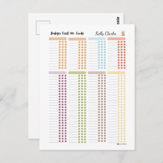 Baby First 100 voedingsmiddelen- uw eigen Food Log Briefkaart (Voorkant / Achterkant)