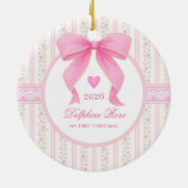 Baby First 1st Christmas Coquette Pink Bow Roses Keramisch Ornament (Achterkant)