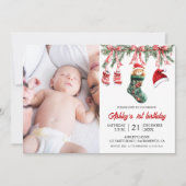 Baby first birthday Christmas themed Kaart (Voorkant)