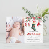 Baby first birthday Christmas themed Kaart (Staand voorkant)