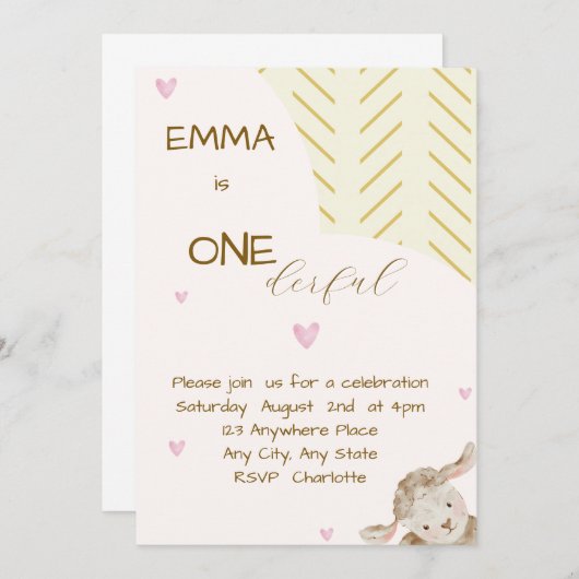 Baby First Birthday Invitation Kaart (Voorkant / Achterkant)