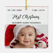 Baby First Christmas Birth Stats Name Calligraphy Keramisch Ornament (Achterkant)