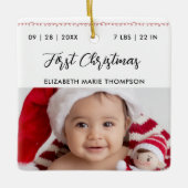 Baby First Christmas Birth Stats Name Calligraphy Keramisch Ornament (Voorkant)