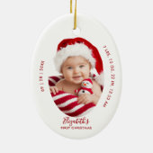 Baby First Christmas Birth Stats Name Minimal Red Keramisch Ornament (Achterkant)