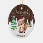 Baby First Christmas Boy's Fox Gepersonaliseerd Keramisch Ornament (Rechts)