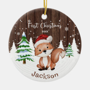 Baby First Christmas Boy's Fox Gepersonaliseerd Keramisch Ornament