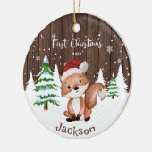 Baby First Christmas Boy's Fox Gepersonaliseerd Keramisch Ornament (Links)
