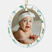 Baby First Christmas Custom Photo Watercolor Keramisch Ornament (Links)