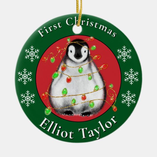Baby first Christmas cute penquin personalize Keramisch Ornament (Voorkant)