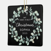 Baby First Christmas Eucalyptus Wreath Black Keramisch Ornament (Links)