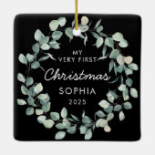 Baby First Christmas Eucalyptus Wreath Black Keramisch Ornament (Achterkant)