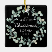 Baby First Christmas Eucalyptus Wreath Black Keramisch Ornament (Voorkant)