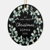 Baby First Christmas Eucalyptus Wreath Black Keramisch Ornament (Links)