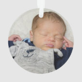 Baby First Christmas Leaves Naam Foto Jaar Blauwgr Ornament (achterkant)