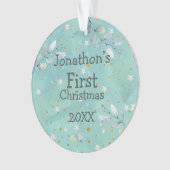 Baby First Christmas Leaves Naam Foto Jaar Blauwgr Ornament (voorkant)