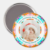 Baby First Christmas Orange Teal Family Photo Gift Magneet (Voorkant / Achterkant)