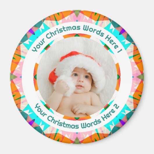 Baby First Christmas Orange Teal Family Photo Gift Magneet (Voorkant)