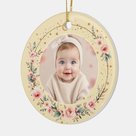 Baby First Christmas Photo Gold Celestial Stars Keramisch Ornament (Links)