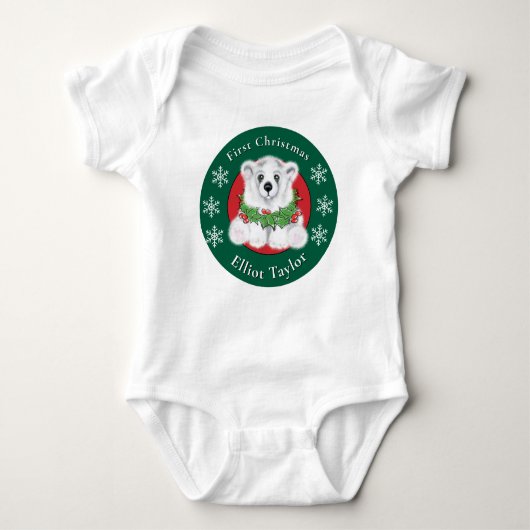 Baby first Christmas polar bear personalize Romper (Voorkant)