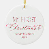 Baby First Christmas Red Photo Keepsake Keramisch Ornament (Voorkant)