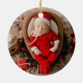 Baby First Christmas Red Photo Keepsake Keramisch Ornament (Achterkant)