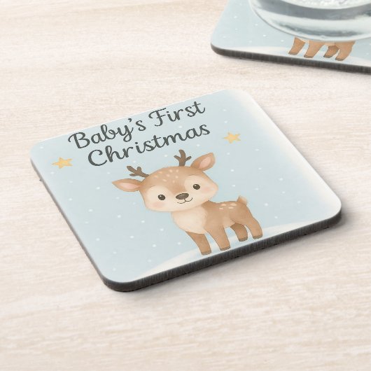 Baby first Christmas reindeer cute festive nursery Bier Onderzetter (Linkerzijde)