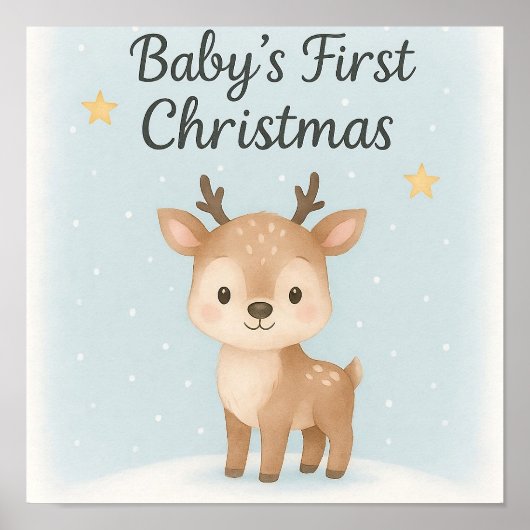 Baby first christmas reindeer nursery wall poster (Voorkant)