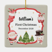 Baby First Christmas Santa Snowman Tree Ornament (Achterkant)