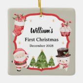 Baby First Christmas Santa Snowman Tree Ornament (Voorkant)