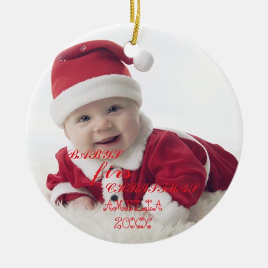 Baby First Christmas Snowflakes Stylish Chic Photo Keramisch Ornament (Voorkant)
