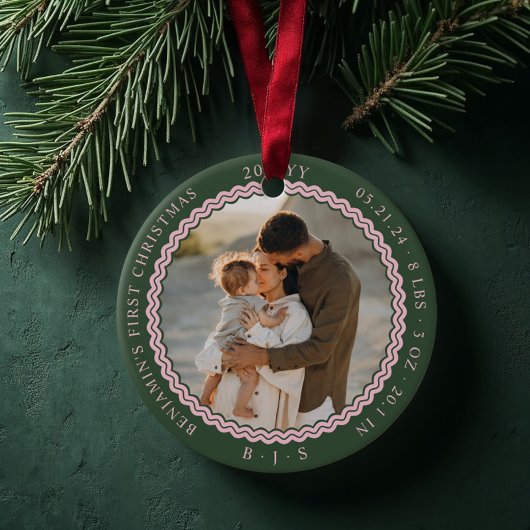 Baby First Christmas Wavy Modern Minimal 2 foto Keramisch Ornament