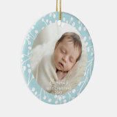 Baby First Christmas Winter Botanical Berries Blue Keramisch Ornament (Rechts)