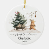 Baby First Christmas Woodland Bear Keramisch Ornament (Voorkant)