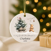 Baby First Christmas Woodland Bear Keramisch Ornament