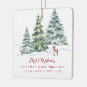 Baby First Christmas Woodland Deer Owl Photo  Keramisch Ornament (Links)