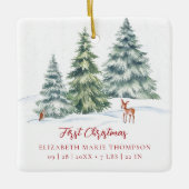 Baby First Christmas Woodland Deer Owl Photo  Keramisch Ornament (Voorkant)