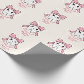 Baby First Tooth Pink Bow Milestone Kawaii Tooth Cadeaupapier (Hoek)
