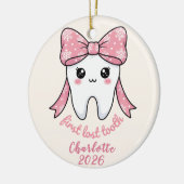 Baby First Tooth Pink Bow Milestone Kawaii Tooth Keramisch Ornament (Links)