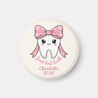 Baby First Tooth Pink Bow Milestone Kawaii Tooth Magneet