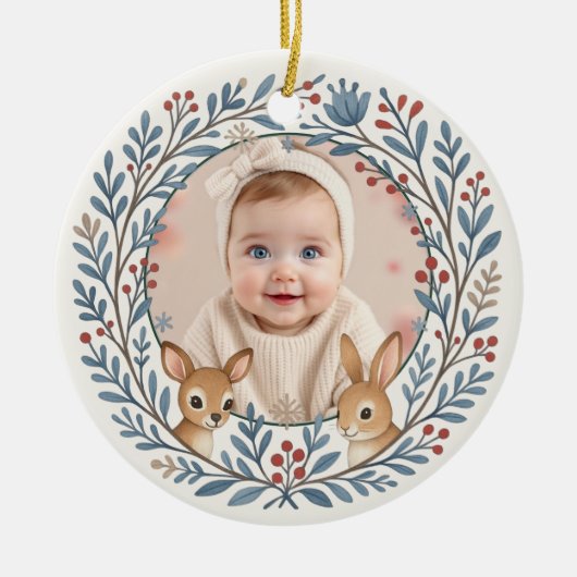 Baby First Woodland Nordic Christmas Keepsake Keramisch Ornament (Voorkant)
