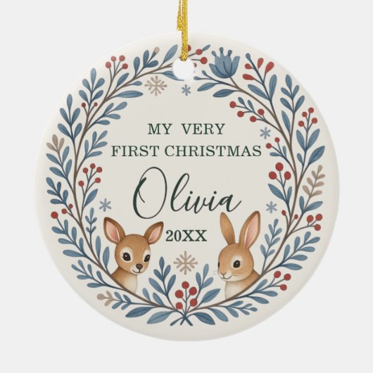 Baby First Woodland Nordic Christmas Keepsake Keramisch Ornament (Achterkant)